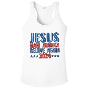 Jesus 2024 Make America Believe Again Christian 4th Of July Ladies PosiCharge Competitor Racerback Tank