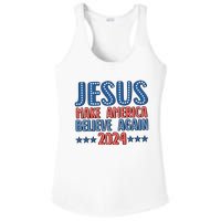 Jesus 2024 Make America Believe Again Christian 4th Of July Ladies PosiCharge Competitor Racerback Tank