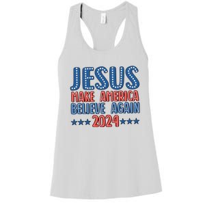 Jesus 2024 Make America Believe Again Christian 4th Of July Women's Racerback Tank