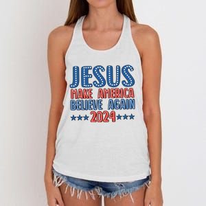 Jesus 2024 Make America Believe Again Christian 4th Of July Women's Knotted Racerback Tank