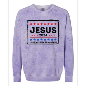 Jesus 2024 Make America Pray Again Funny Christian Colorblast Crewneck Sweatshirt