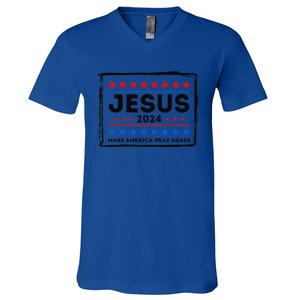 Jesus 2024 Make America Pray Again Funny Christian V-Neck T-Shirt