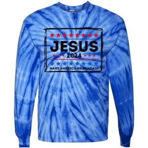 Jesus 2024 Make America Pray Again Funny Christian Tie-Dye Long Sleeve Shirt