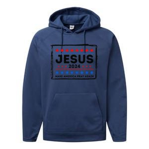 Jesus 2024 Make America Pray Again Funny Christian Performance Fleece Hoodie