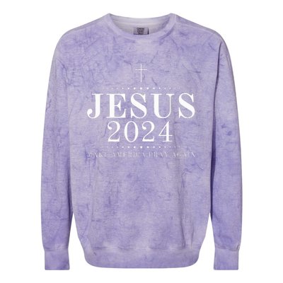 Jesus 2024 Make America Pray Believe Again Christian Flag Colorblast Crewneck Sweatshirt