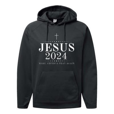 Jesus 2024 Make America Pray Believe Again Christian Flag Performance Fleece Hoodie