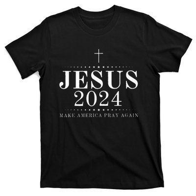 Jesus 2024 Make America Pray Believe Again Christian Flag T-Shirt