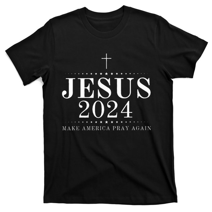 Jesus 2024 Make America Pray Believe Again Christian Flag T-Shirt