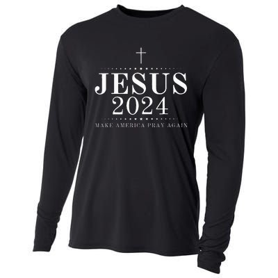 Jesus 2024 Make America Pray Believe Again Christian Flag Cooling Performance Long Sleeve Crew