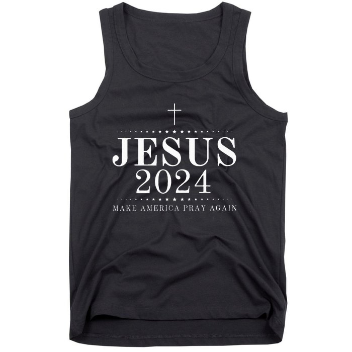 Jesus 2024 Make America Pray Believe Again Christian Flag Tank Top