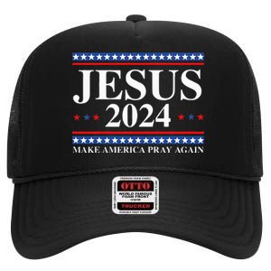 Jesus 2024 Make America Pray Again Usa Patriotic High Crown Mesh Back Trucker Hat