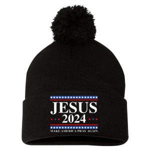 Jesus 2024 Make America Pray Again Usa Patriotic Pom Pom 12in Knit Beanie