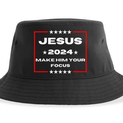 Jesus 2024 Make Him Your Focus Presidental Campaign Vote Sweatshirt Sustainable Bucket Hat