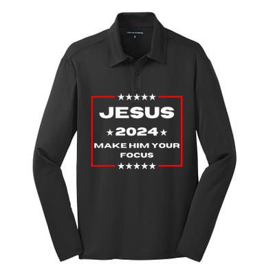 Jesus 2024 Make Him Your Focus Presidental Campaign Vote Sweatshirt Silk Touch Performance Long Sleeve Polo