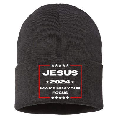 Jesus 2024 Make Him Your Focus Presidental Campaign Vote Sweatshirt Sustainable Knit Beanie