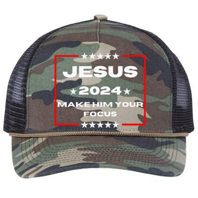 Jesus 2024 Make Him Your Focus Presidental Campaign Vote Sweatshirt Retro Rope Trucker Hat Cap