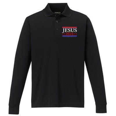 Jesus 2024 Make America Pray Again Christian Performance Long Sleeve Polo