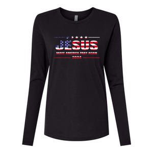 Jesus 2024 Make America Pray Again Christian Faith Lover Womens Cotton Relaxed Long Sleeve T-Shirt