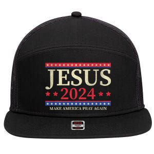 Jesus 2024 Make America Pray Again Christian Faith Lover 7 Panel Mesh Trucker Snapback Hat