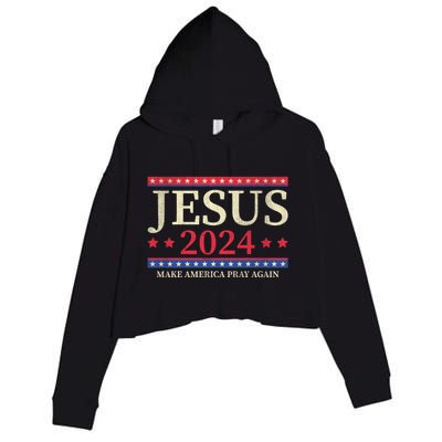 Jesus 2024 Make America Pray Again Christian Faith Lover Crop Fleece Hoodie