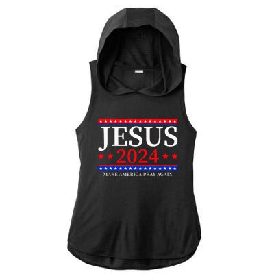 Jesus 2024 Make America Pray Again Christian Ladies PosiCharge Tri-Blend Wicking Draft Hoodie Tank