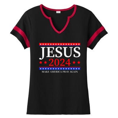 Jesus 2024 Make America Pray Again Christian Ladies Halftime Notch Neck Tee