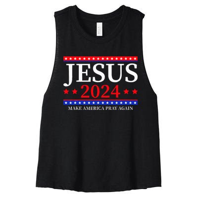 Jesus 2024 Make America Pray Again Christian Women's Racerback Cropped Tank