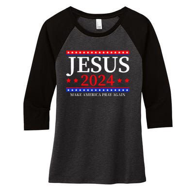 Jesus 2024 Make America Pray Again Christian Women's Tri-Blend 3/4-Sleeve Raglan Shirt