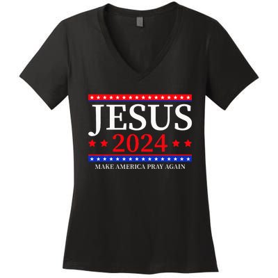 Jesus 2024 Make America Pray Again Christian Women's V-Neck T-Shirt