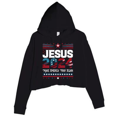 Jesus 2024 Make America Pray Again Crop Fleece Hoodie