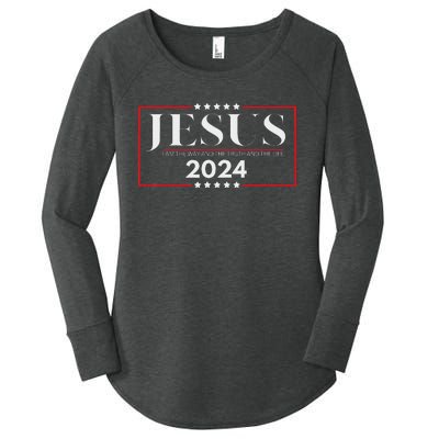 Jesus 2024 The Way Truth Life Women's Perfect Tri Tunic Long Sleeve Shirt