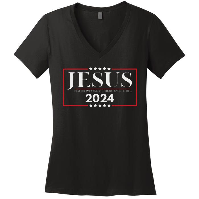 Jesus 2024 The Way Truth Life Women's V-Neck T-Shirt