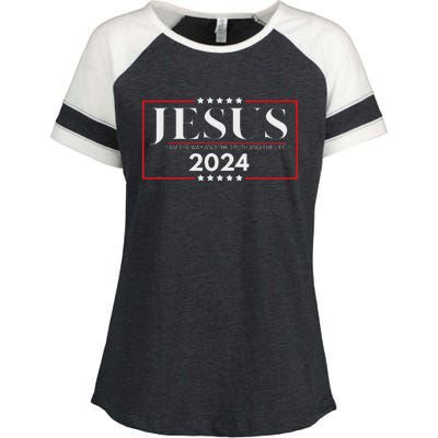 Jesus 2024 The Way Truth Life Enza Ladies Jersey Colorblock Tee