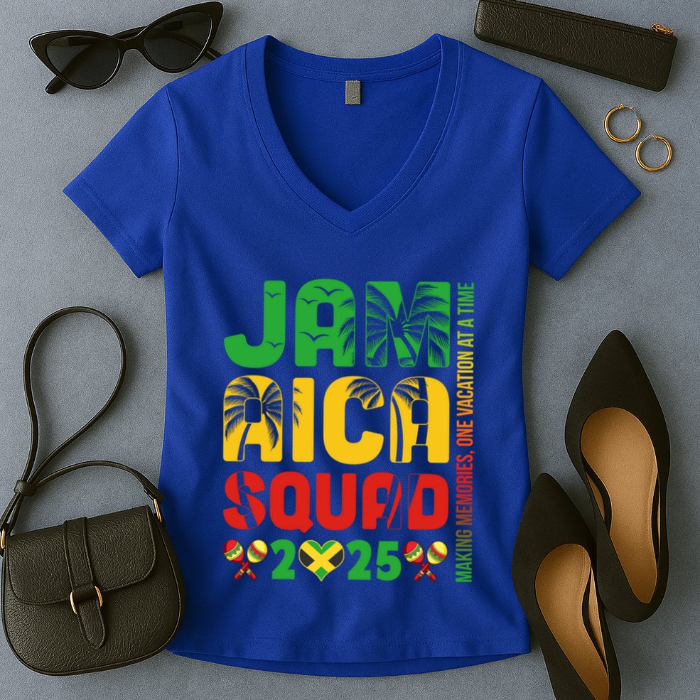 Jamaica 2025 Vacation Trip Matching Family Squad Group Meaningful Gift Women's V-Neck T-Shirt