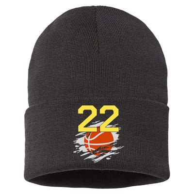 Jersey 22 Yellow Golden Basketball Team Number 22 Sustainable Knit Beanie