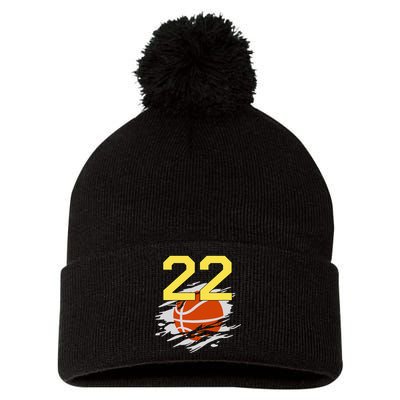 Jersey 22 Yellow Golden Basketball Team Number 22 Pom Pom 12in Knit Beanie