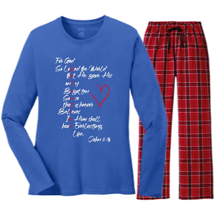 John 3 16 Christian ValentineS Day Valentine Cool Gift Women's Long Sleeve Flannel Pajama Set 