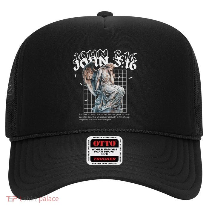 John 316 Bible Verse Streetwear Christian Bible Verse High Crown Mesh Back Trucker Hat