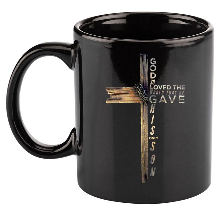 John 3:16 Christian Cross Bible Gift 11oz C Handle Ceramic Mug