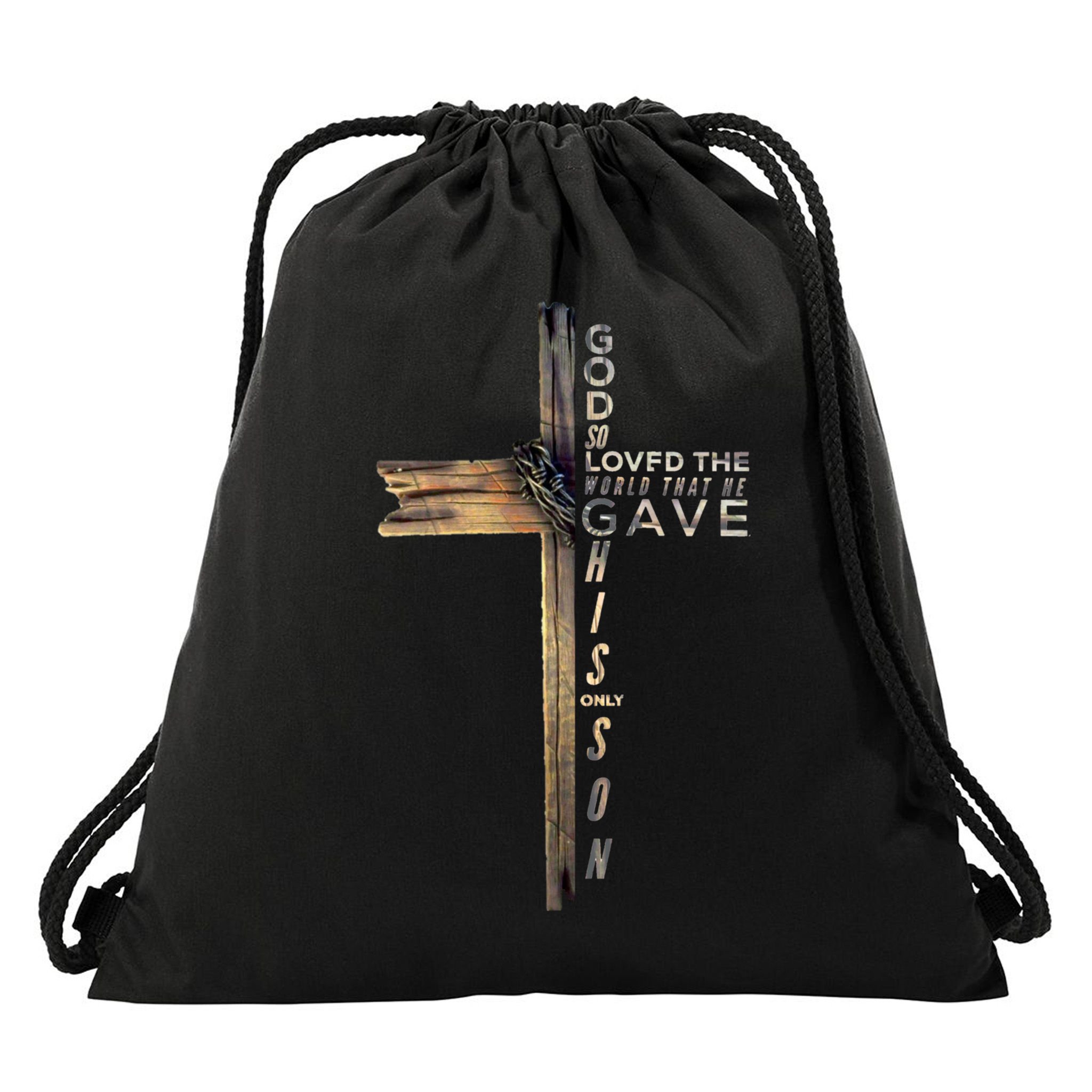John 3:16 Christian Cross Bible Gift Drawstring Bag