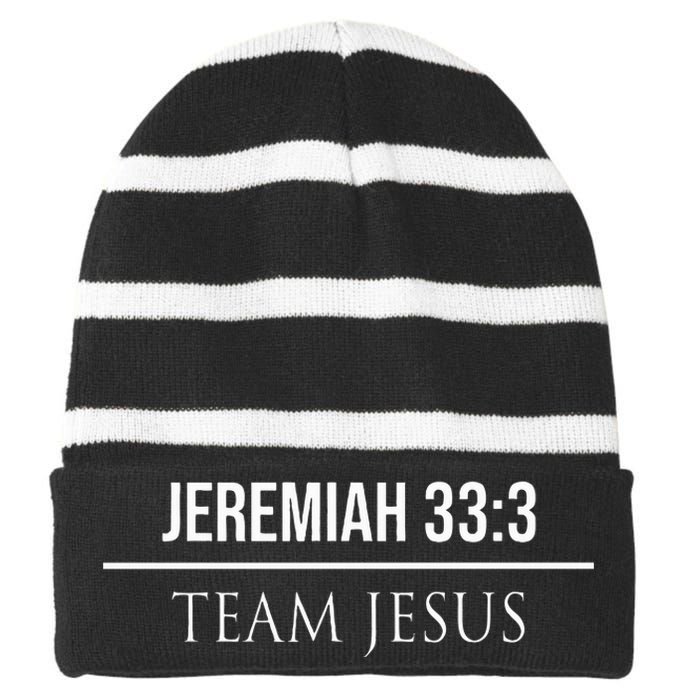 Jeremiah 333 Christian Bible Verses Jesus Christ Tees Gifts Striped Beanie with Solid Band