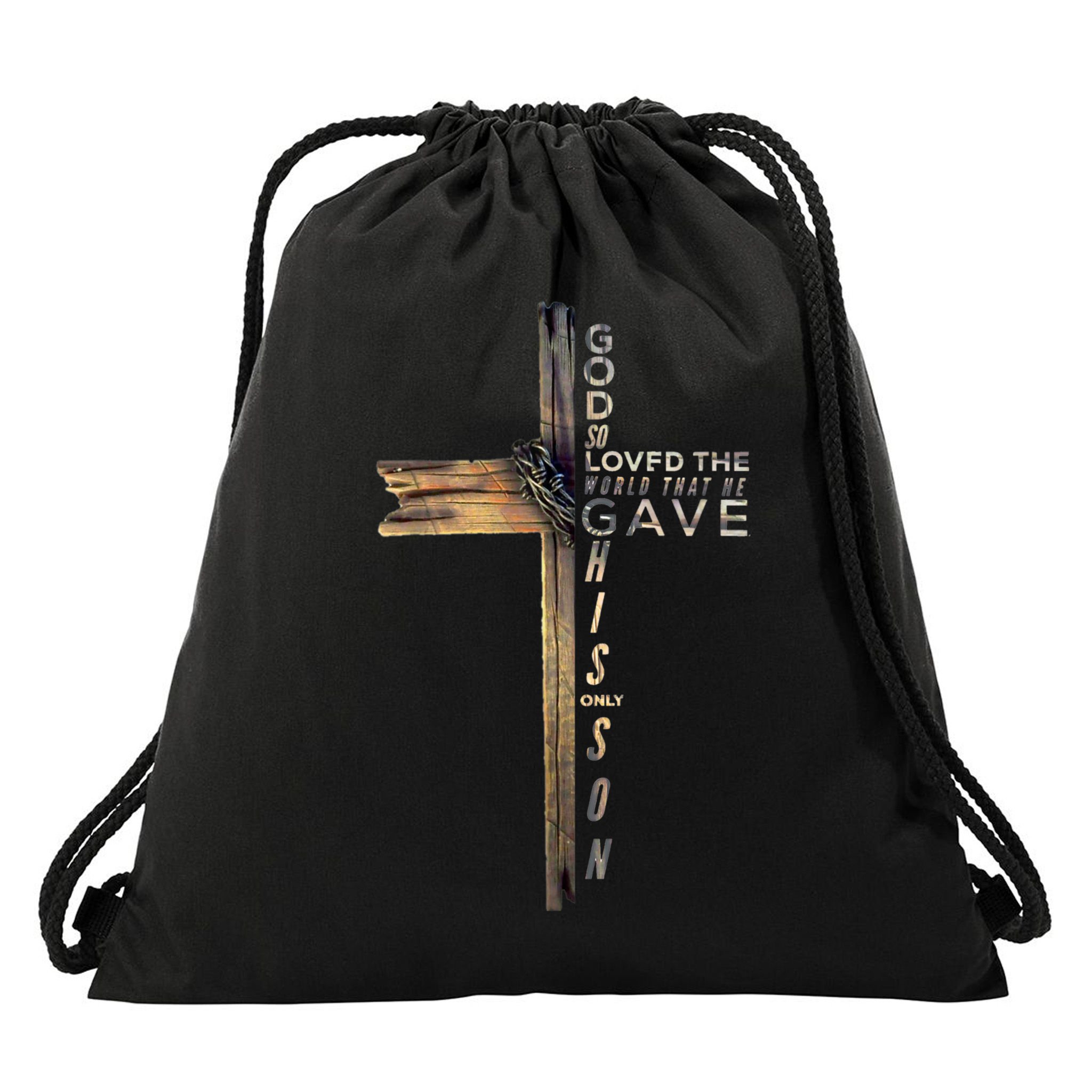 John 3:16 Christian Cross Bible Drawstring Bag