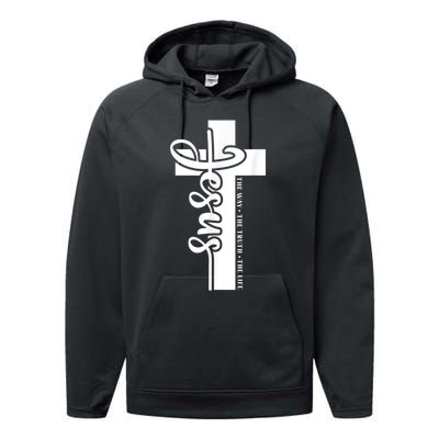 John 3:16 Christian Cross Bible Quote Performance Fleece Hoodie