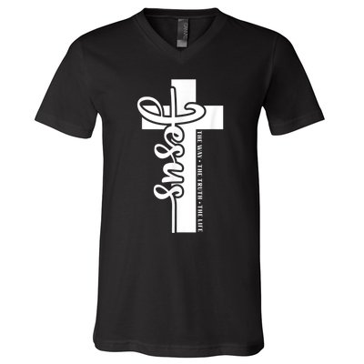 John 3:16 Christian Cross Bible Quote V-Neck T-Shirt