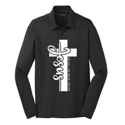 John 3:16 Christian Cross Bible Quote Silk Touch Performance Long Sleeve Polo