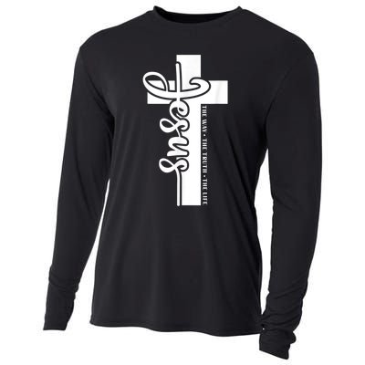 John 3:16 Christian Cross Bible Quote Cooling Performance Long Sleeve Crew