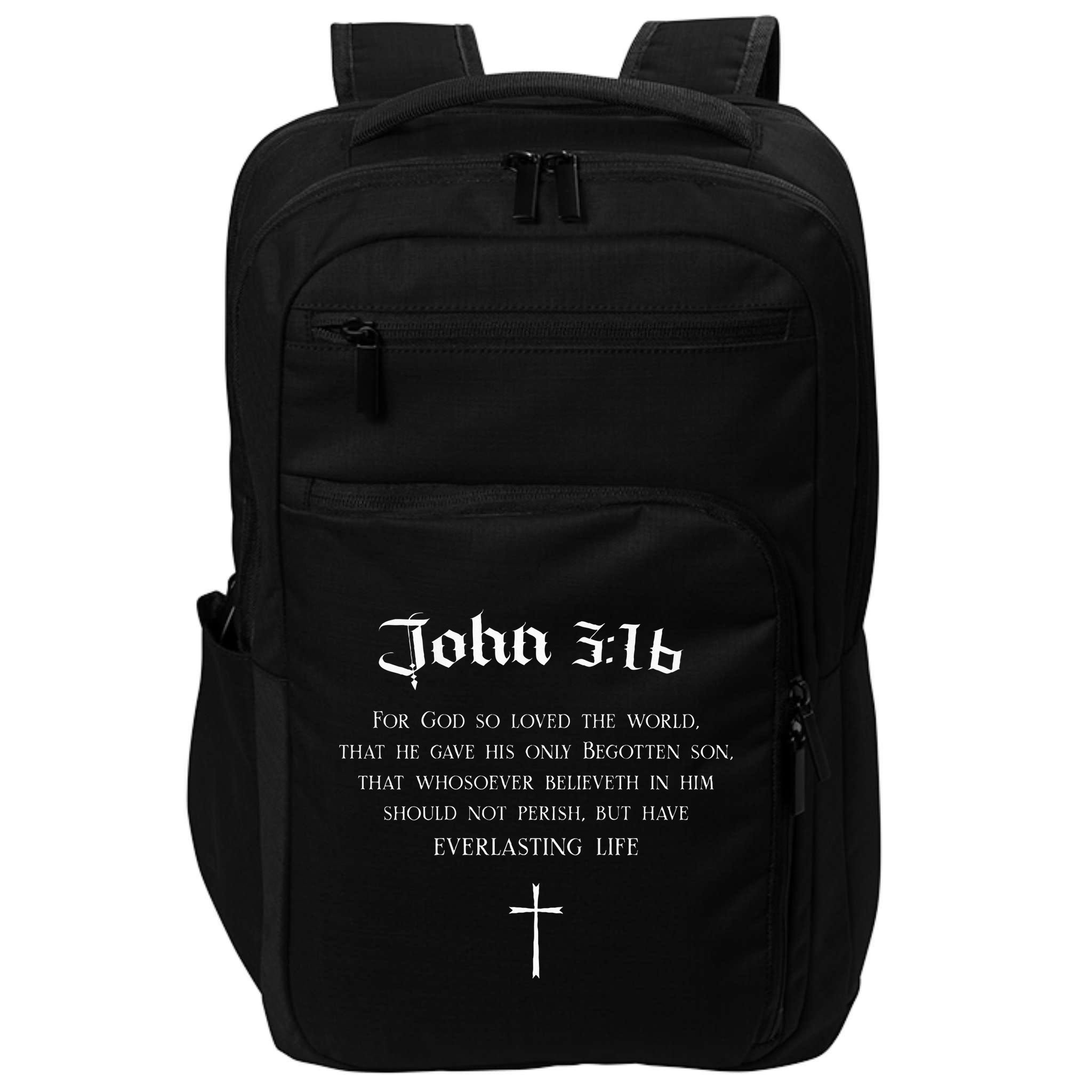 John 316 Christian Bible Verse Wwjd Religious Back Design Impact Tech Backpack