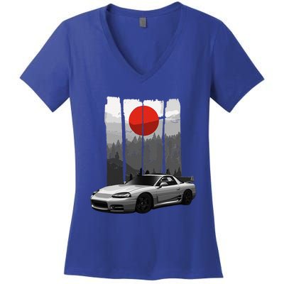 Jdm 3000gt Car Tuning Japan Rising Sun Drift Women's V-Neck T-Shirt