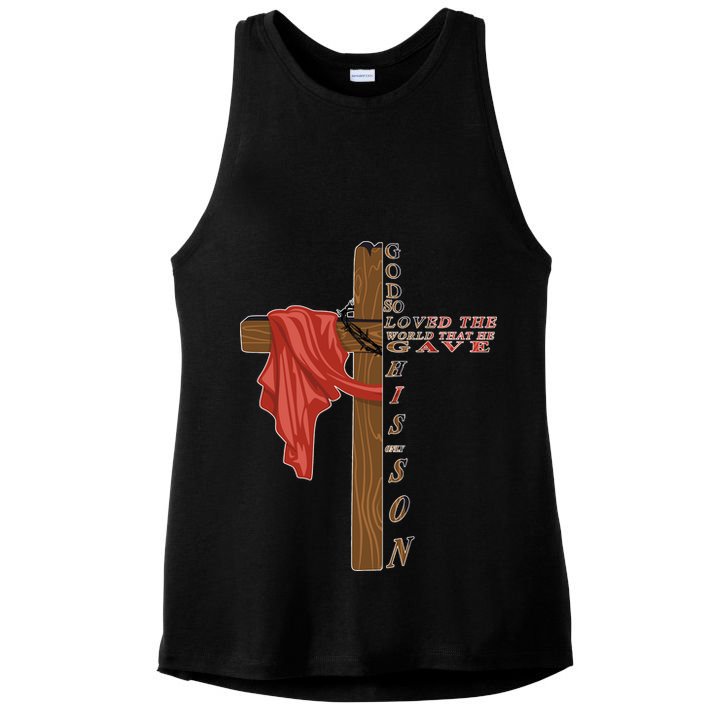 John 3:16 Christian Cross Bible Ladies PosiCharge Tri-Blend Wicking Tank