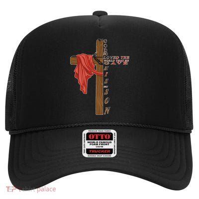 John 3:16 Christian Cross Bible High Crown Mesh Back Trucker Hat